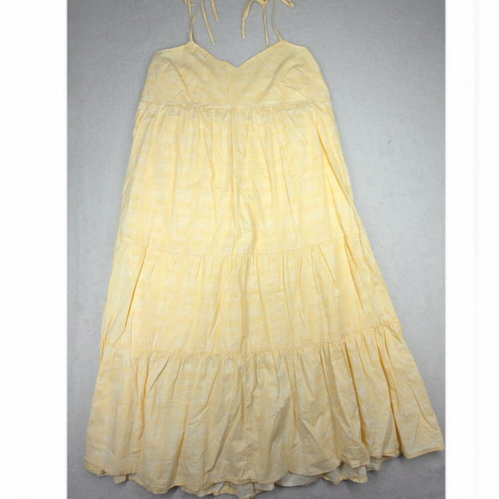 Yellow Crosshatch Tiered Cotton Maxi Dress Size XL The Nines By Hatch Maternity
